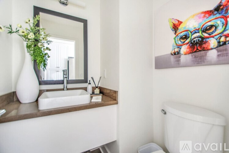 A bathroom with a white sink and a mirror above it.