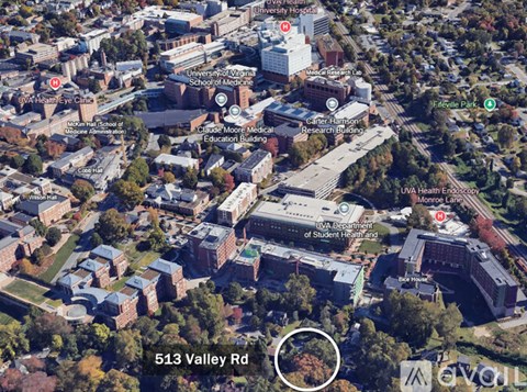 An aerial view of a campus with buildings and roads.