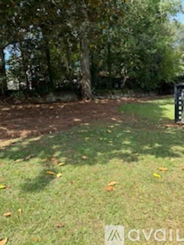 A grassy area with trees in the background and a sign that says "avail".