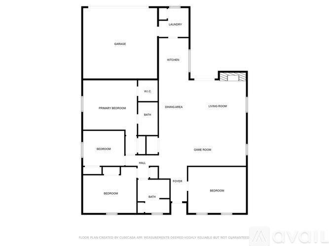 A floor plan of a house with labeled rooms such as Bath, Bedroom, Kitchen, Living Room, and others.