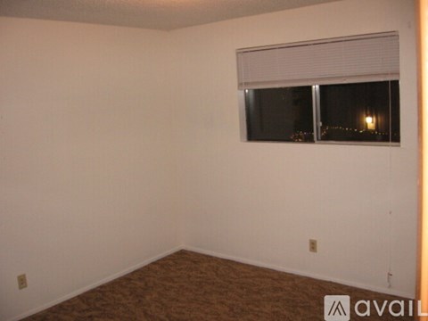A room with a window and a carpeted floor.