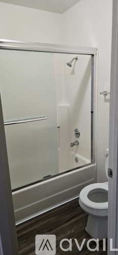 A bathroom with a toilet and a walk-in shower.