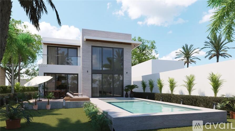 A modern house with a pool in the backyard.