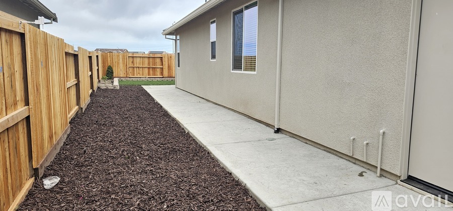 A long, narrow concrete walkway separates two rows of houses.