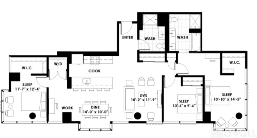 A black and white floor plan of a house with labeled rooms.