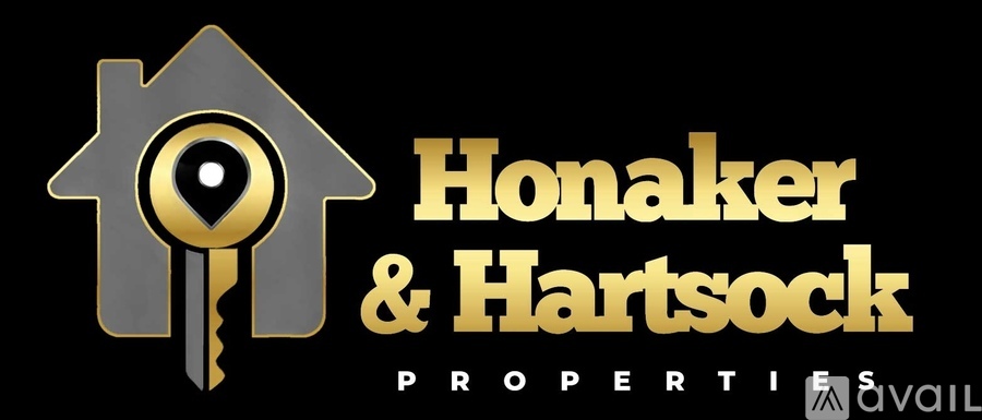 A logo for Honaker & Hartsock properties featuring a key in a house shape.