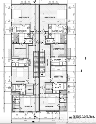 A black and white image of a second floor plan for a building.