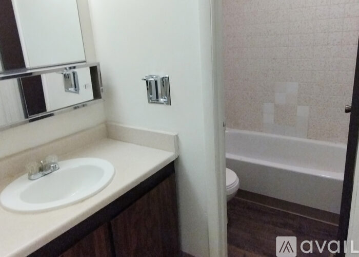 A bathroom with a sink, mirror, and toilet.