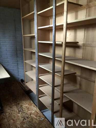 Empty shelves in a storage room.