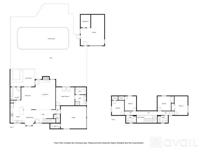 A floor plan for a home with a kitchen, living room, and two bedrooms.