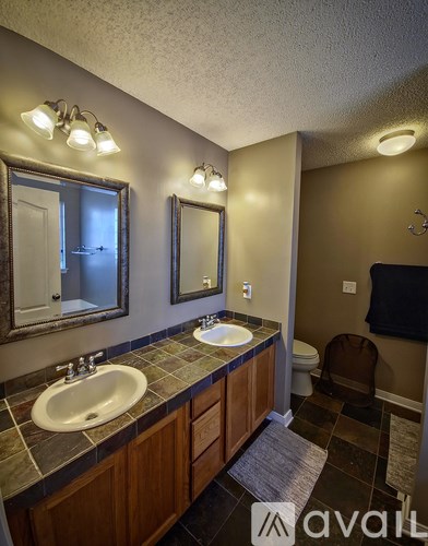 A bathroom with a sink, mirror, and toilet.