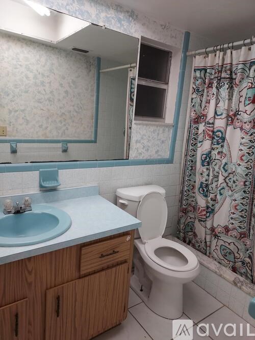 A bathroom with a toilet, sink, and shower curtain.