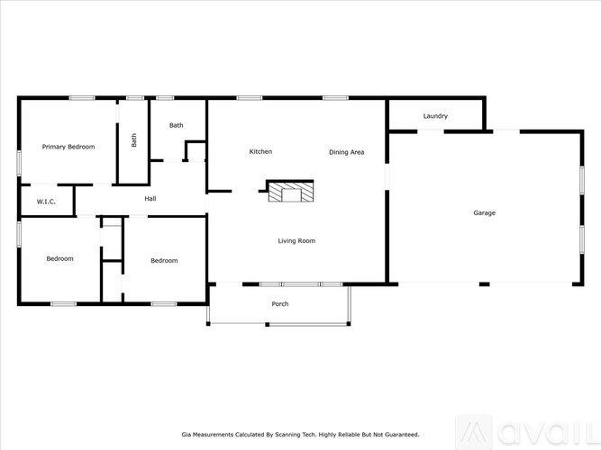 A floor plan of a house with labeled rooms such as Bath, Kitchen, Dining Area, and Bedrooms.