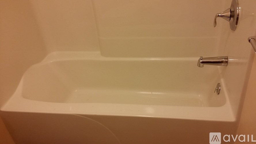 A white bathtub with a silver faucet and handle.