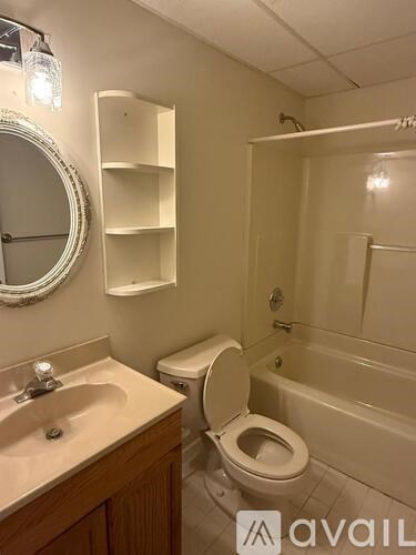 A bathroom with a toilet, sink, and a mirror.