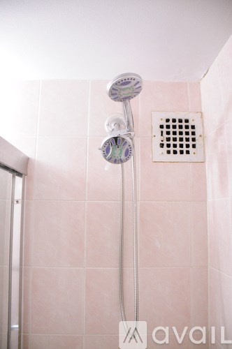 A shower head with a hose attached to it.