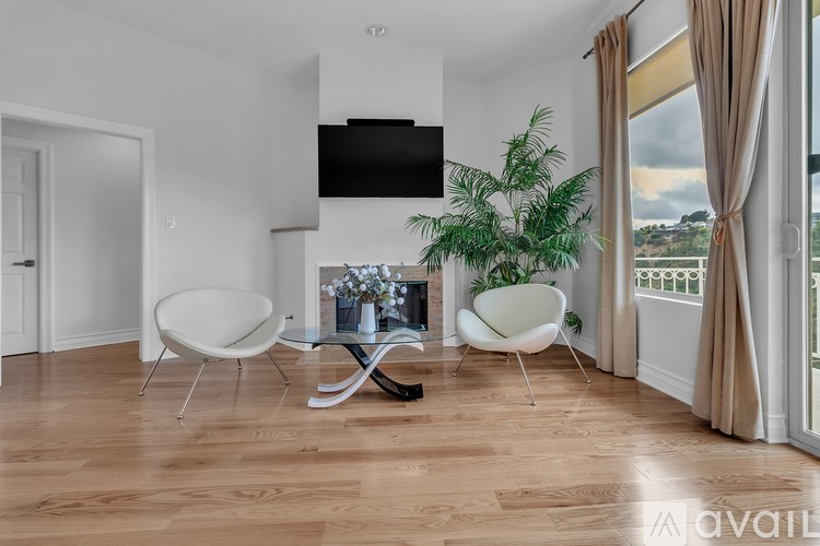 A living room with a TV, two chairs, and a plant.