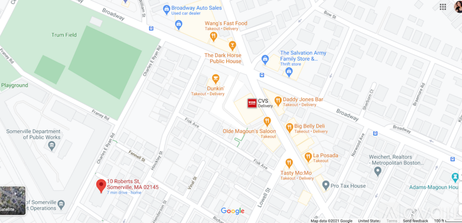 A map shows a red marker at the location of a building with the number 10 on it.