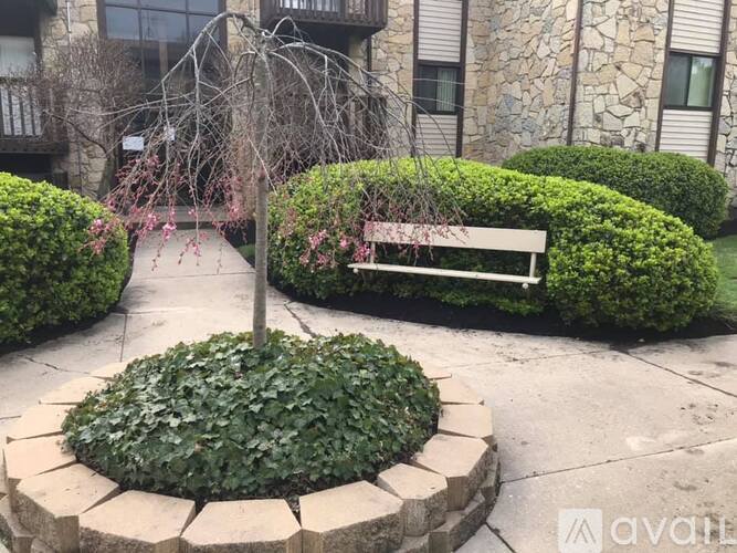 A bench sits in the middle of a circular garden.