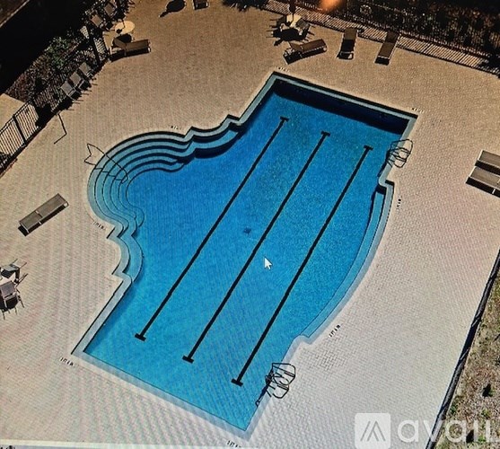 A large blue swimming pool with a white border.