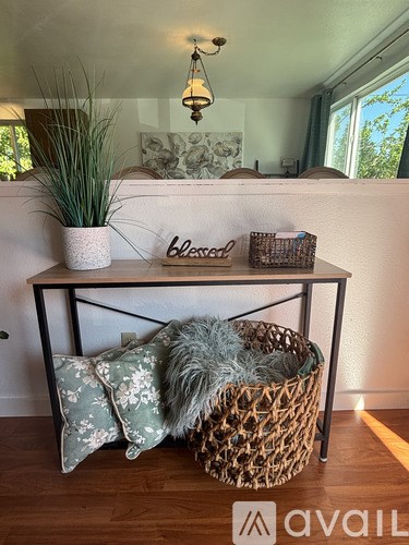 A table with a sign that says "Blessed" on it.