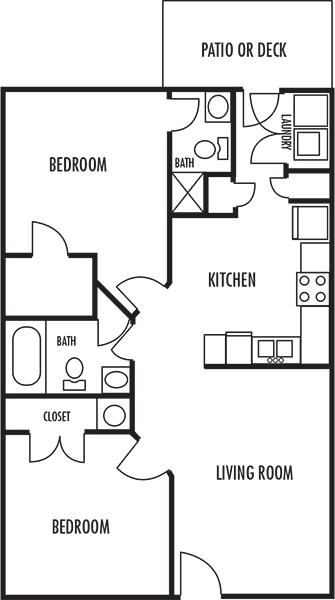 Two Bedroom Two Bath Floor Plan Two Bedroom Two Bath Floor Plan at Woodbrook Apartments in Monroe, North Carolina, NC