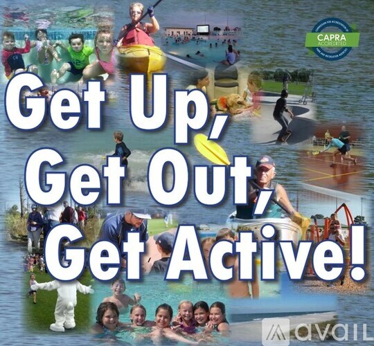 A collage of images promoting physical activity with the text "Get Up, Get Out, Get Active!"