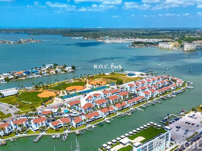 An aerial view of a residential area with the label R.O.C. Park.