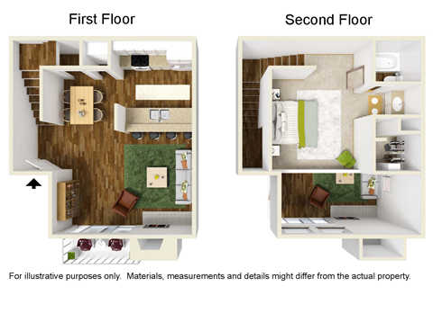 Montfort Crossing Apartments A3 floor plan, 3D Furnished, 1bed, 1bath and 688 sqft. Dallas, TX