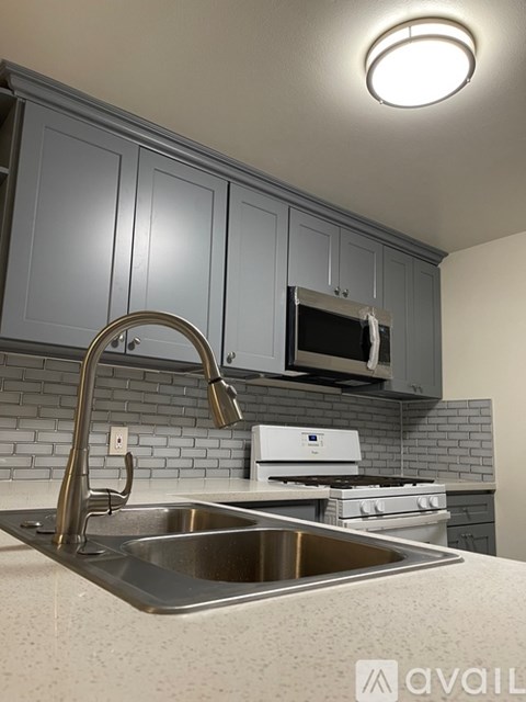A kitchen with a stainless steel sink and a white dishwasher.