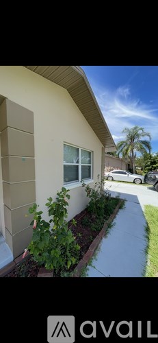 A house with a window and a plant in front.