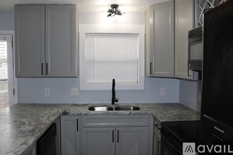 A kitchen with a sink and cabinets.