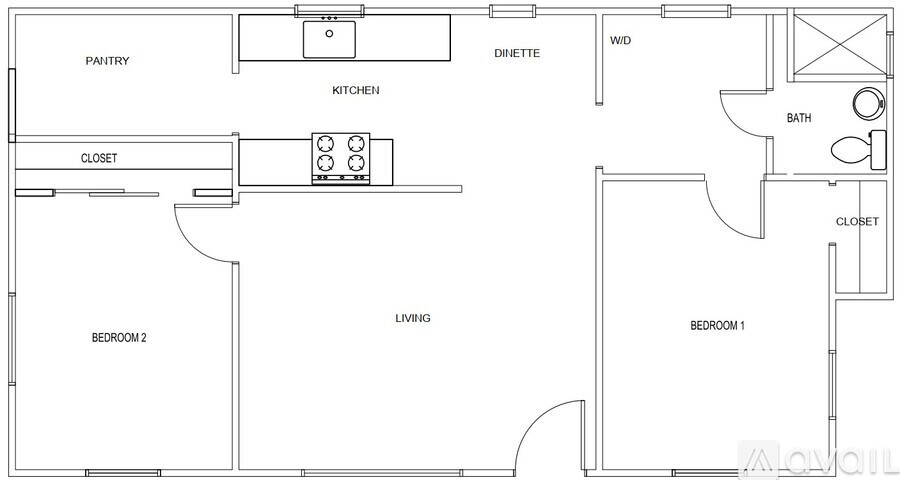 A drawing of a house with a white door and windows.
