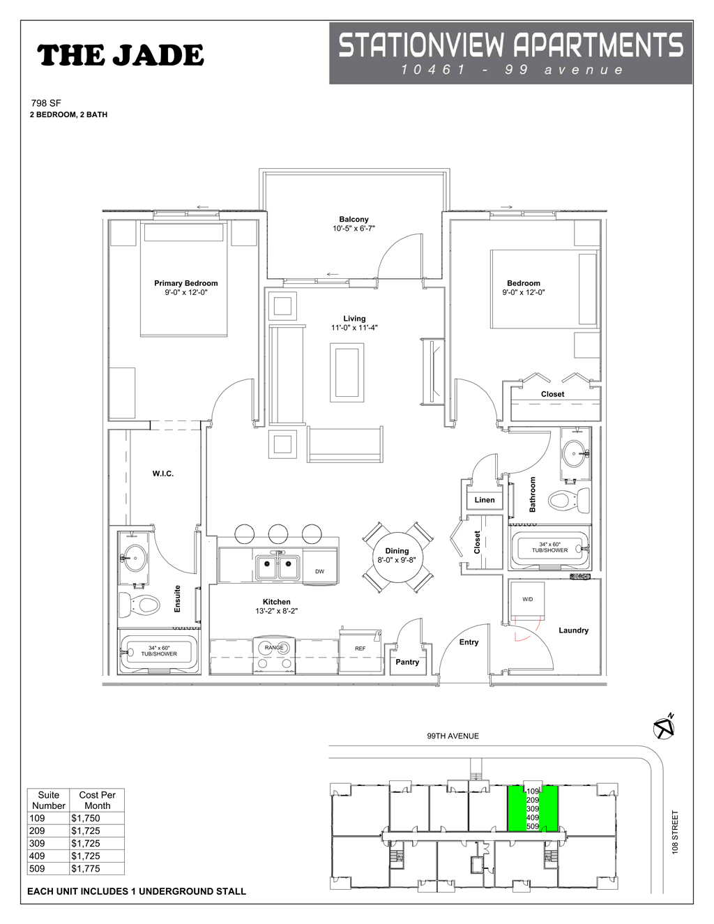 A floor plan for an apartment complex called The Jade at Stationview Apartments.