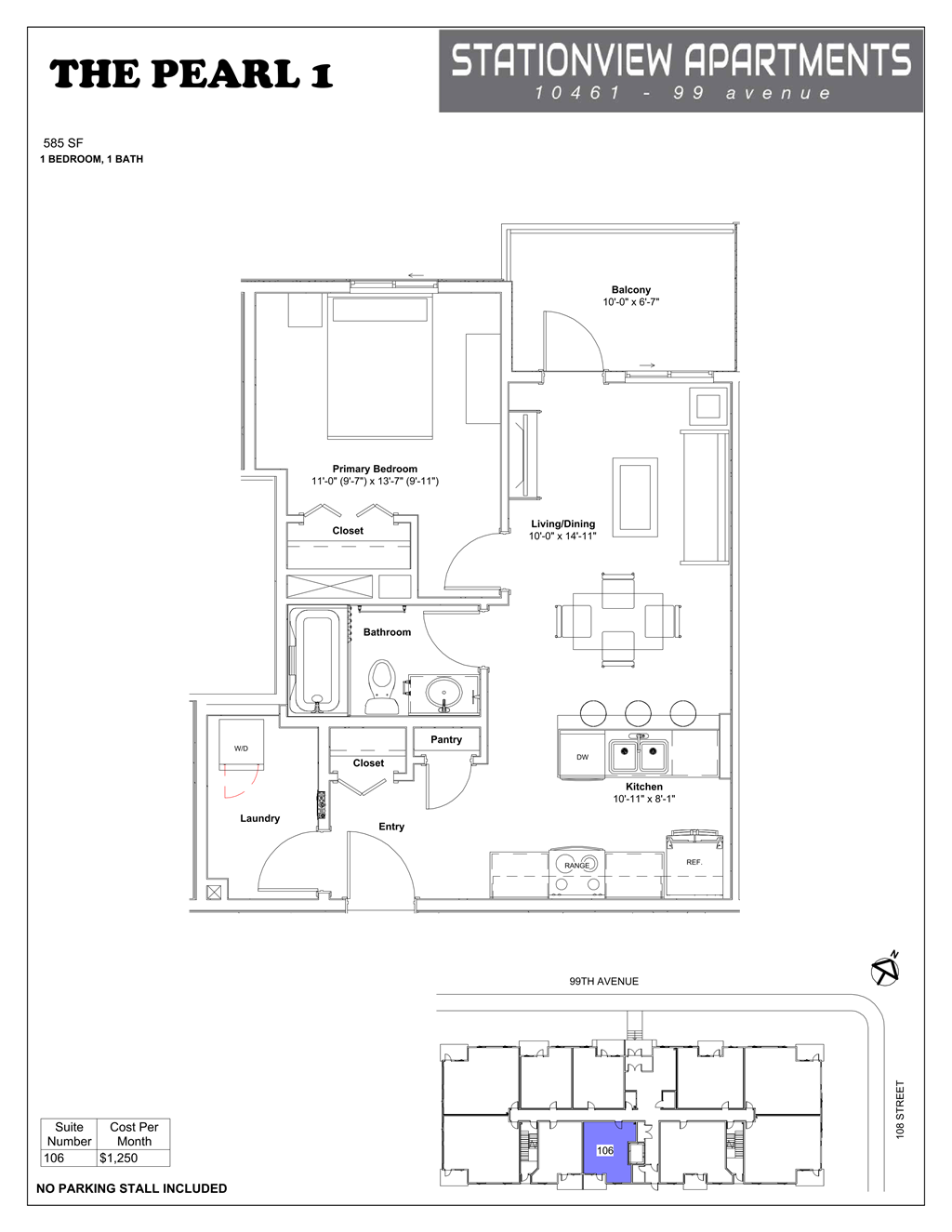 A floor plan for an apartment at Stationview Apartments.