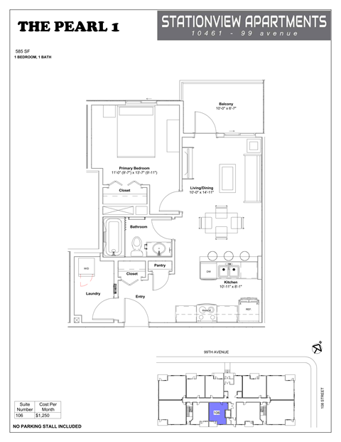 A floor plan for an apartment at Stationview Apartments.