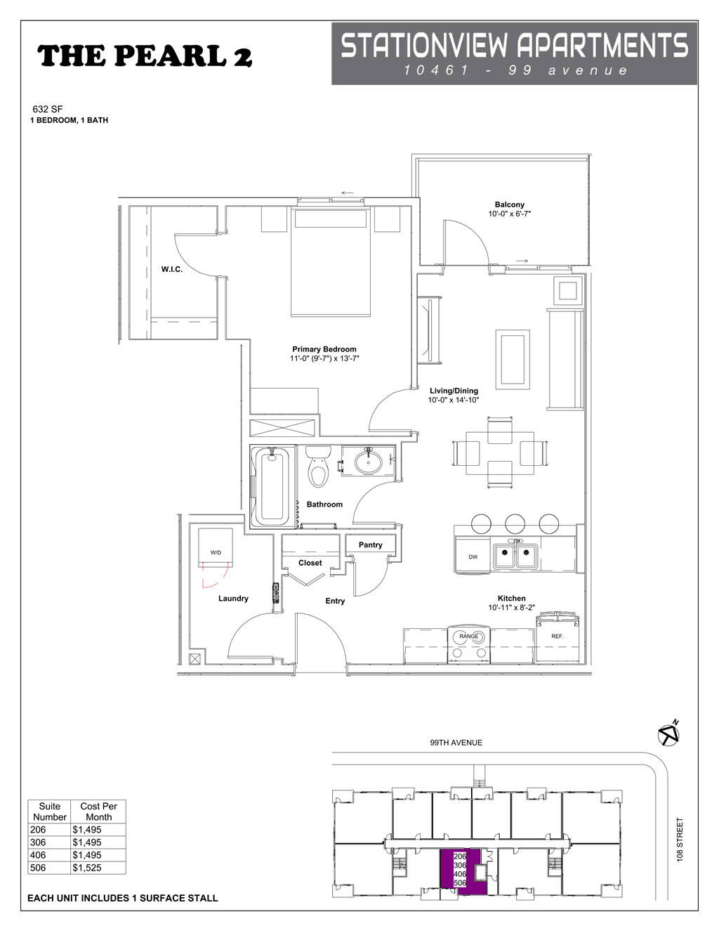 A floor plan for an apartment at Stationview Apartments.