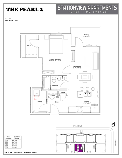A floor plan for an apartment at Stationview Apartments.