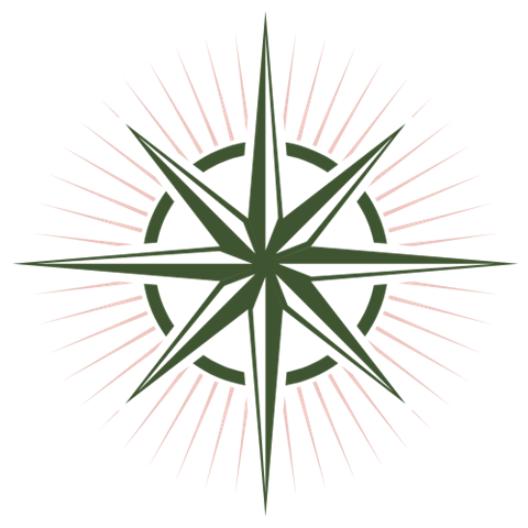 A graphic of a green compass rose with white lines radiating from the center.