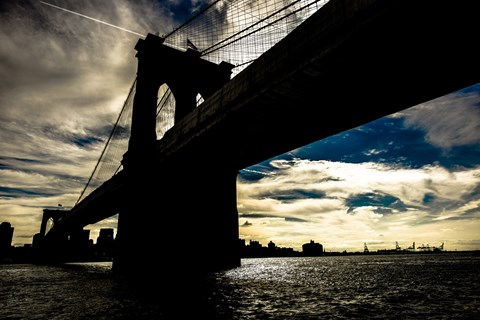 A bridge silhouette against a sunset sky.