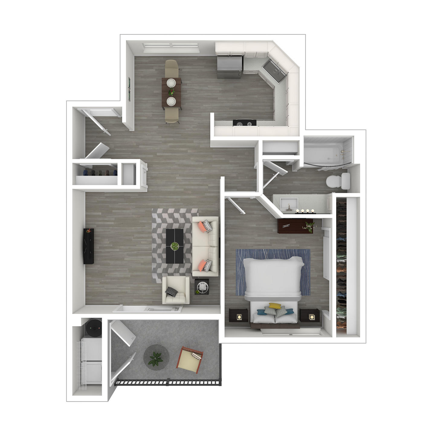 3D 1x1 Legacy Regents Floorplan Furnished  at The Legacy Apartments, California