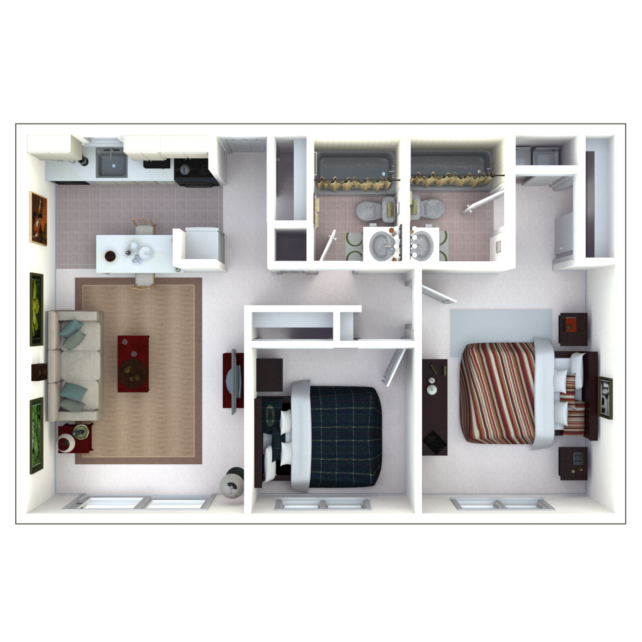 2 Bedroom, 2 Bathroom Floor Plan at Renaissance Park Apartments, Davis ,36305