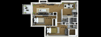 2 Bedroom, 1 Bathroom Floor Plan at Fountains of Fair Oaks, Fair Oaks, 95628
