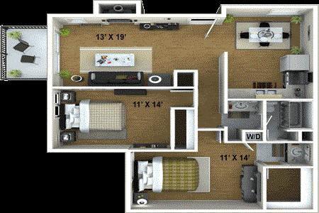 2 Bedroom, 1 Bathroom Floor Plan at Fountains of Fair Oaks, Fair Oaks, 95628