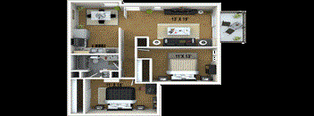 2 Bedroom, 1 Bathroom Floor Plan at Fountains of Fair Oaks, Fair Oaks California
