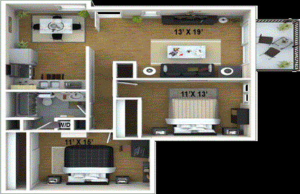 2 Bedroom, 1 Bathroom Floor Plan at Fountains of Fair Oaks, Fair Oaks California