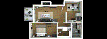 1 Bedroom, 1 Bathroom Floor Plan at Fountains of Fair Oaks, Fair Oaks, CA 95628