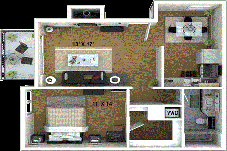 1 Bedroom, 1 Bathroom Floor Plan at Fountains of Fair Oaks, Fair Oaks, CA 95628