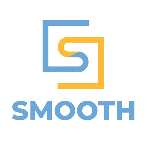 A graphic with a blue and yellow design and the word "SMOOTH" below it.