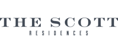 The image shows a logo with the text "THE SCOTT" in large letters, followed by the word "RESIDENCES" in smaller letters.